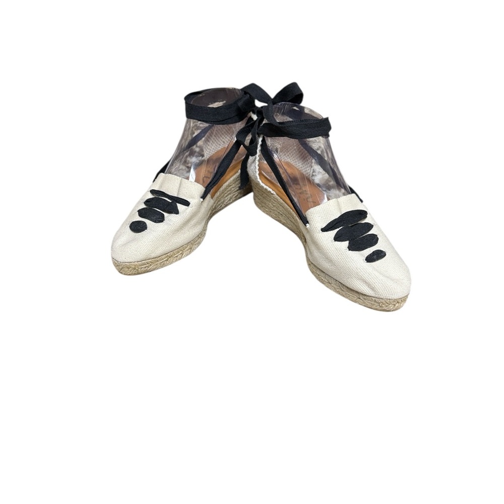 Picón Handmade Espadrille Wedges Canvas Ankle Tie Size 9 fits like an 8.5